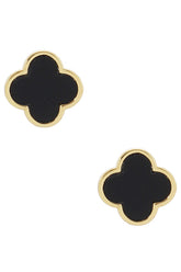 Gold Dipped Clover Stud Earrings - Black